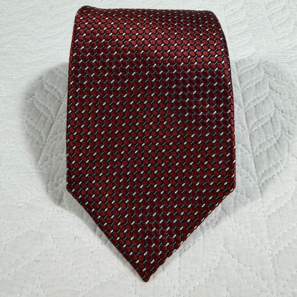 Ermenegildo Zegna Silk Tie Mens Burgundy Navy Geometric Honeycomb 59"x3.5" EUC - Picture 3 of 8